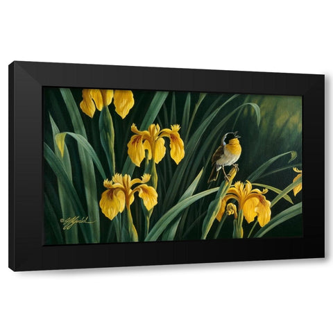 Yellow Flags And Yellowthroat Black Modern Wood Framed Art Print by Goebel, Wilhelm