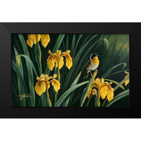 Yellow Flags And Yellowthroat Black Modern Wood Framed Art Print by Goebel, Wilhelm