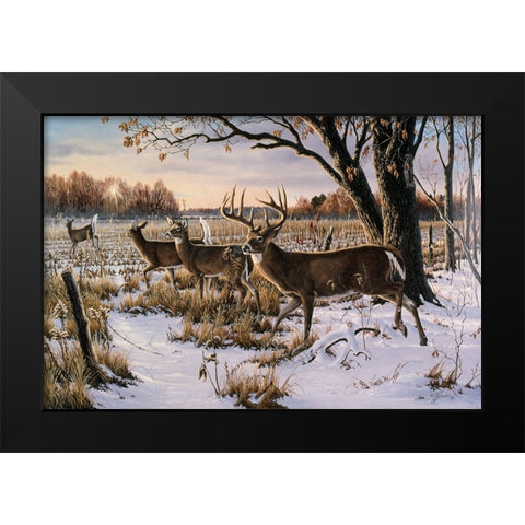 Cautious Crossing - Whitetails Black Modern Wood Framed Art Print by Goebel, Wilhelm