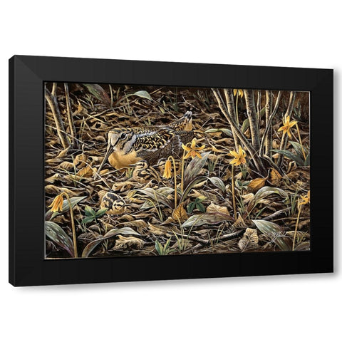 Early Brood - Woodcock Young Black Modern Wood Framed Art Print by Goebel, Wilhelm