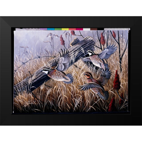 Corner Post Covey - Bobwhite Black Modern Wood Framed Art Print by Goebel, Wilhelm