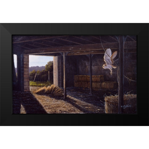 On Silent Wings - Barn Owl Black Modern Wood Framed Art Print by Goebel, Wilhelm