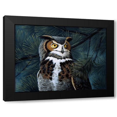 Portrait In The Pines - Great Horned Owl Black Modern Wood Framed Art Print by Goebel, Wilhelm