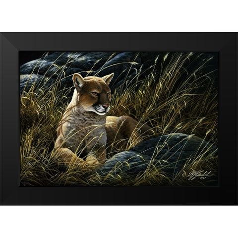 Cougar In The Grass Black Modern Wood Framed Art Print by Goebel, Wilhelm