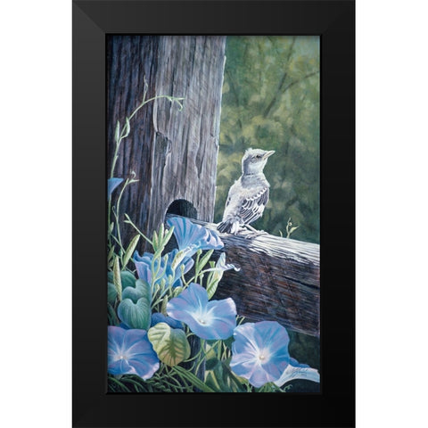 The Fledgling - Young Mockingbird Black Modern Wood Framed Art Print by Goebel, Wilhelm