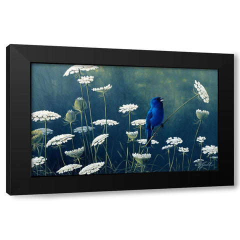 Indigo And Lace - Indigo Bunting Black Modern Wood Framed Art Print with Double Matting by Goebel, Wilhelm