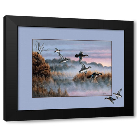 Ducks In Flight 2 Black Modern Wood Framed Art Print by Goebel, Wilhelm
