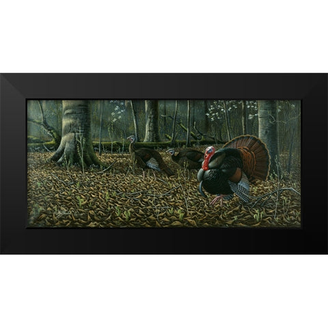 The Suitor - Wild Turkeys Black Modern Wood Framed Art Print by Goebel, Wilhelm