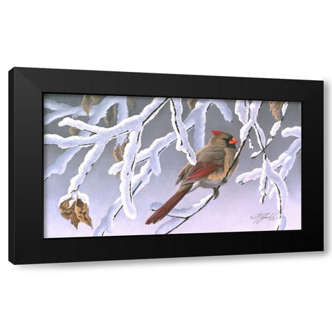 Winter Lady - Cardinal Black Modern Wood Framed Art Print with Double Matting by Goebel, Wilhelm