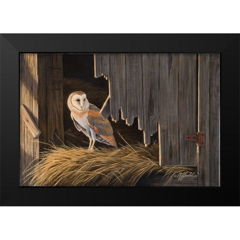 Ready For The Hunt Barn Owl Black Modern Wood Framed Art Print by Goebel, Wilhelm