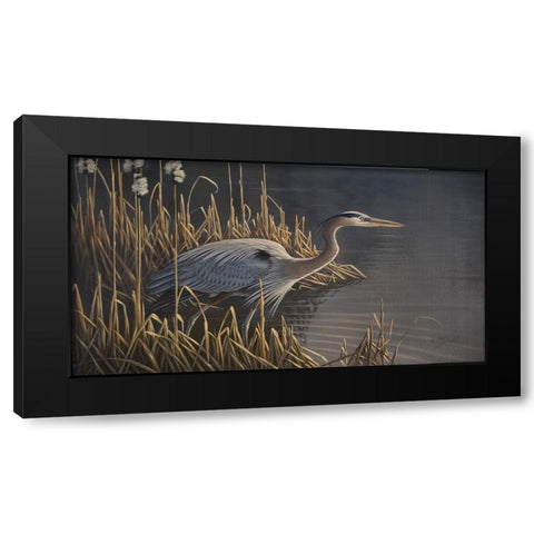 Stalking The Edge - Heron Black Modern Wood Framed Art Print by Goebel, Wilhelm
