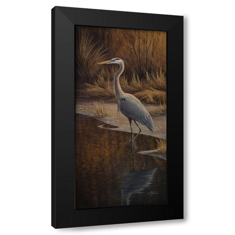 Heron Wading Black Modern Wood Framed Art Print by Goebel, Wilhelm