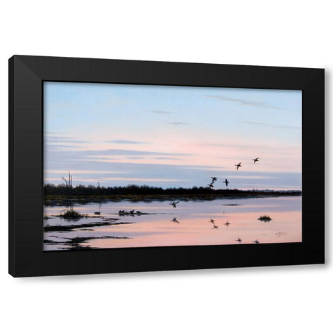 Sunset March Black Ducks Black Modern Wood Framed Art Print by Goebel, Wilhelm