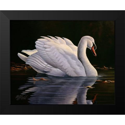 Reflection - Mute Swan Black Modern Wood Framed Art Print by Goebel, Wilhelm
