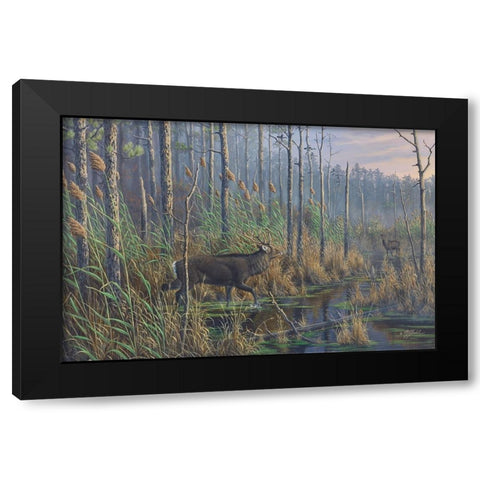 Closing The Gap-Maryland Sika Deer Black Modern Wood Framed Art Print with Double Matting by Goebel, Wilhelm