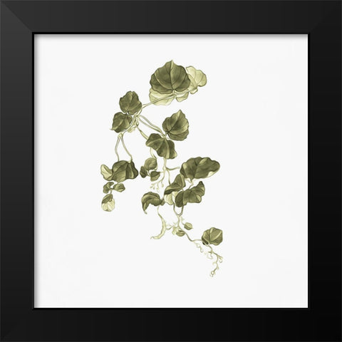 Leaves In Autumn Green 2 Black Modern Wood Framed Art Print by Adebowale
