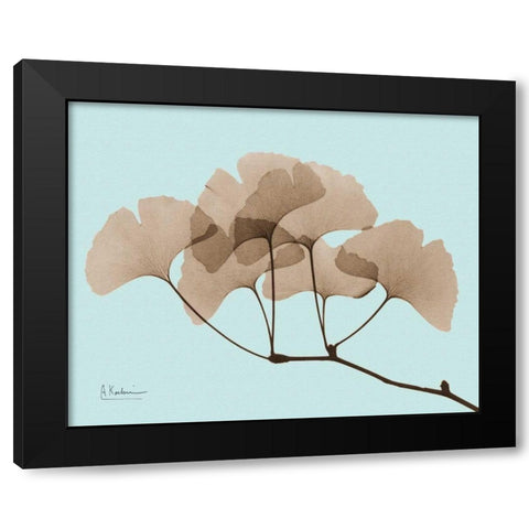 Gingko Leaves Brown on Blue Black Modern Wood Framed Art Print with Double Matting by Koetsier, Albert