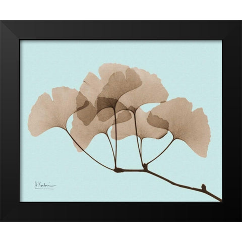Gingko Leaves Brown on Blue Black Modern Wood Framed Art Print by Koetsier, Albert