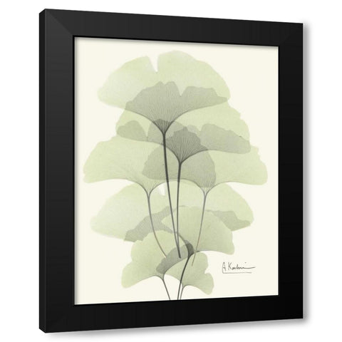 Gingko Leaves in Green 2 Black Modern Wood Framed Art Print with Double Matting by Koetsier, Albert