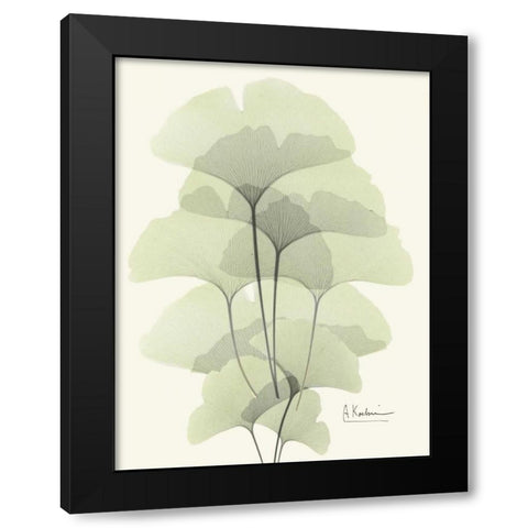 Gingko Leaves in Green 2 Black Modern Wood Framed Art Print by Koetsier, Albert