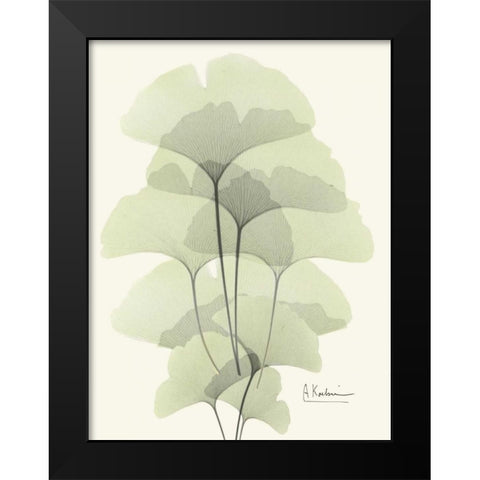 Gingko Leaves in Green 2 Black Modern Wood Framed Art Print by Koetsier, Albert