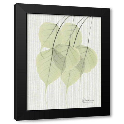 Bo Tree Leaves in Green on Stripes Black Modern Wood Framed Art Print with Double Matting by Koetsier, Albert