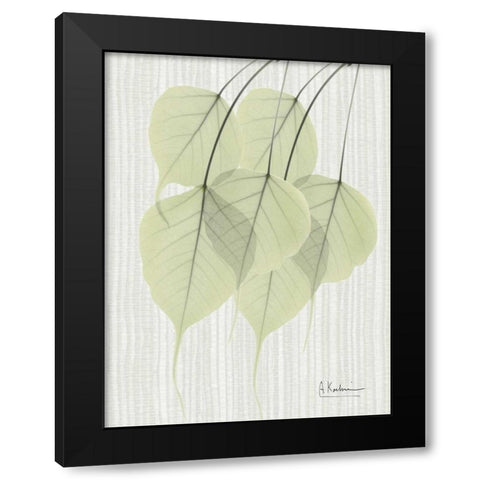 Bo Tree Leaves in Green on Stripes Black Modern Wood Framed Art Print by Koetsier, Albert