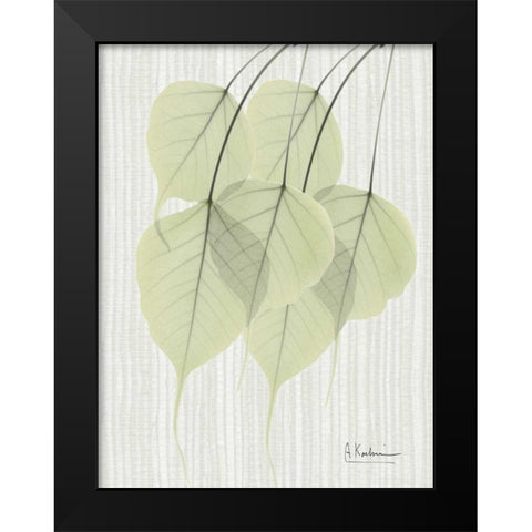 Bo Tree Leaves in Green on Stripes Black Modern Wood Framed Art Print by Koetsier, Albert