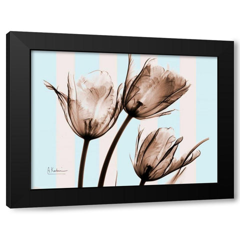 Tulips Brown on Blue Black Modern Wood Framed Art Print with Double Matting by Koetsier, Albert