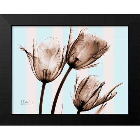 Tulips Brown on Blue Black Modern Wood Framed Art Print by Koetsier, Albert