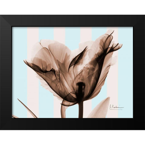 Single Tulip Brown on Blue Black Modern Wood Framed Art Print by Koetsier, Albert