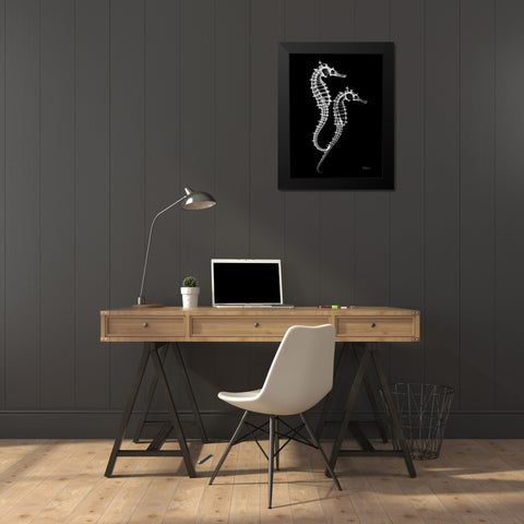 Seahorse Twins on Black Black Modern Wood Framed Art Print by Koetsier, Albert