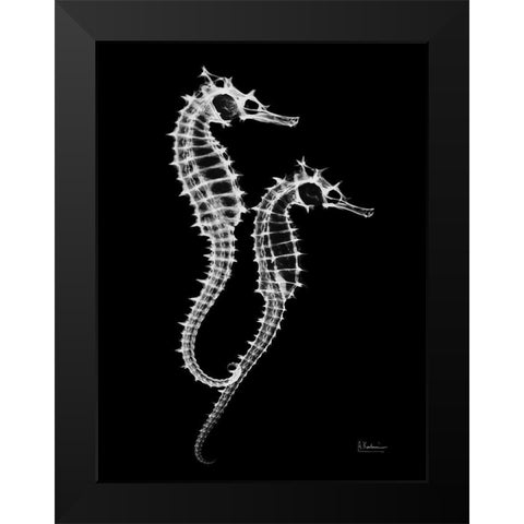 Seahorse Twins on Black Black Modern Wood Framed Art Print by Koetsier, Albert
