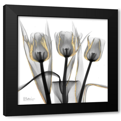 Gold Embellished Tulips 4 Black Modern Wood Framed Art Print with Double Matting by Koetsier, Albert