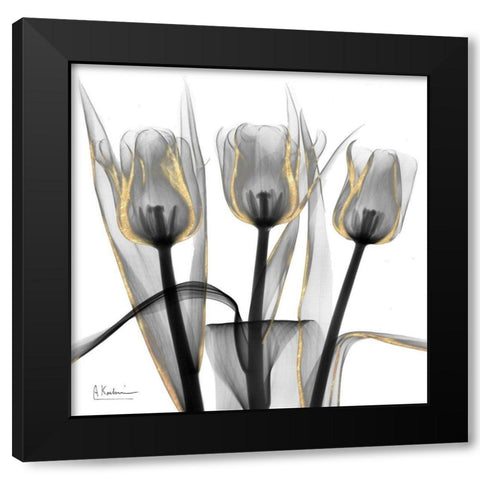 Gold Embellished Tulips 4 Black Modern Wood Framed Art Print by Koetsier, Albert