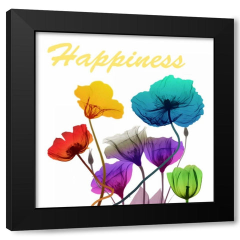 Floral Pop Happines Black Modern Wood Framed Art Print by Koetsier, Albert