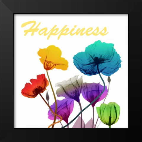 Floral Pop Happines Black Modern Wood Framed Art Print by Koetsier, Albert