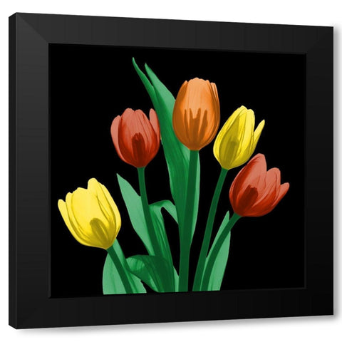 Jewel Embellished Tulips 3 Black Modern Wood Framed Art Print by Koetsier, Albert