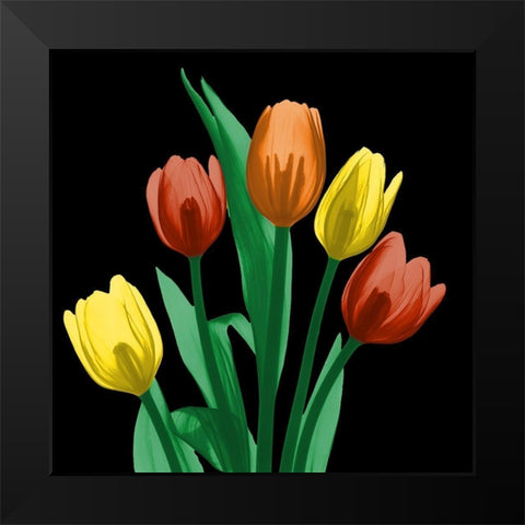 Jewel Embellished Tulips 3 Black Modern Wood Framed Art Print by Koetsier, Albert