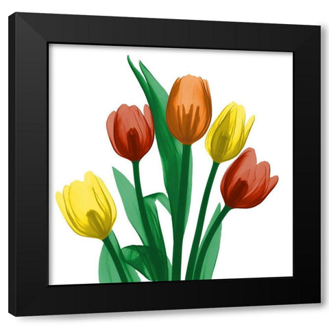 Jewel Embellished Tulips 1 Black Modern Wood Framed Art Print by Koetsier, Albert
