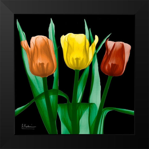 Jewel Embellished Tulips 4 Black Modern Wood Framed Art Print by Koetsier, Albert