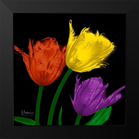 Shiny Jewel Tulips 4 Black Modern Wood Framed Art Print by Koetsier, Albert