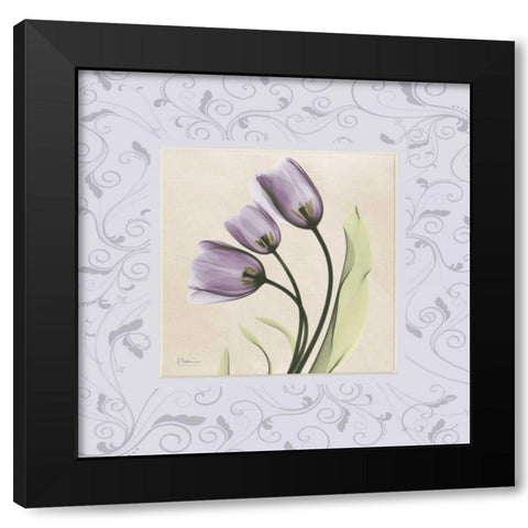 Purple Tulips on Purple Damask Black Modern Wood Framed Art Print with Double Matting by Koetsier, Albert