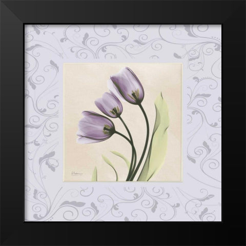 Purple Tulips on Purple Damask Black Modern Wood Framed Art Print by Koetsier, Albert