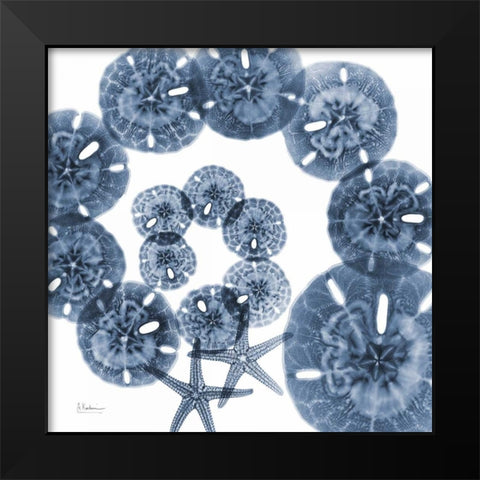 Collage of  Sand Dollars and Starfish Black Modern Wood Framed Art Print by Koetsier, Albert