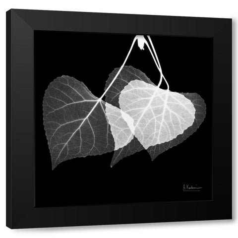 Three Leaves Three on Black Black Modern Wood Framed Art Print by Koetsier, Albert