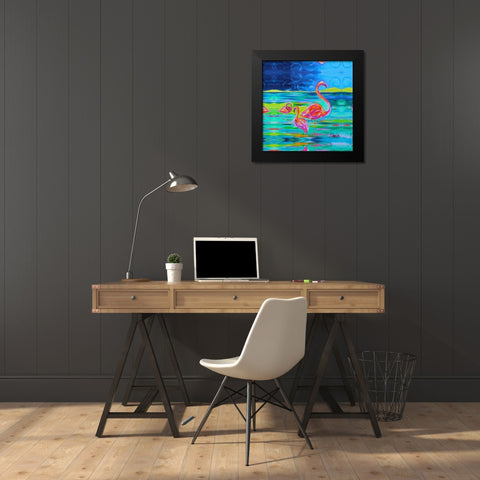 Duo Flamingos Black Modern Wood Framed Art Print by Ormsby, Anne