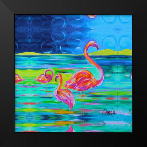 Duo Flamingos Black Modern Wood Framed Art Print by Ormsby, Anne