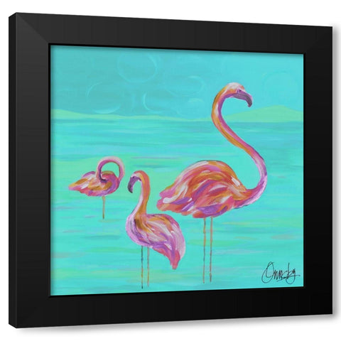 Duo Flamingos Black Modern Wood Framed Art Print by Ormsby, Anne