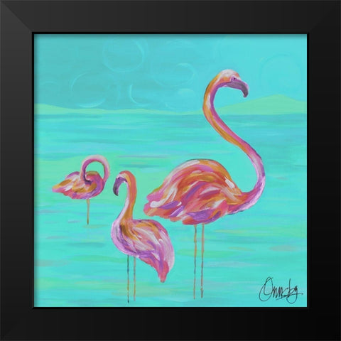 Duo Flamingos Black Modern Wood Framed Art Print by Ormsby, Anne